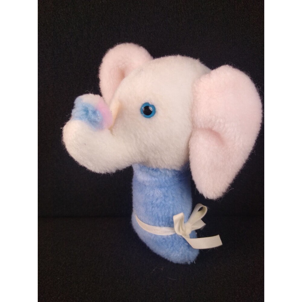 Vintage Eden Elephant Plush Rattle Stuffed Animal Toy Pink and Blue